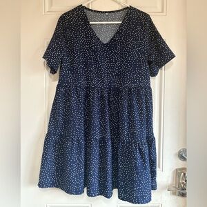 Woman’s Navy V-Neck Polka Dot Dress